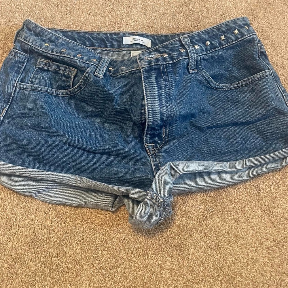 Forever 21 Blue Jean Shorts with Stud Accents